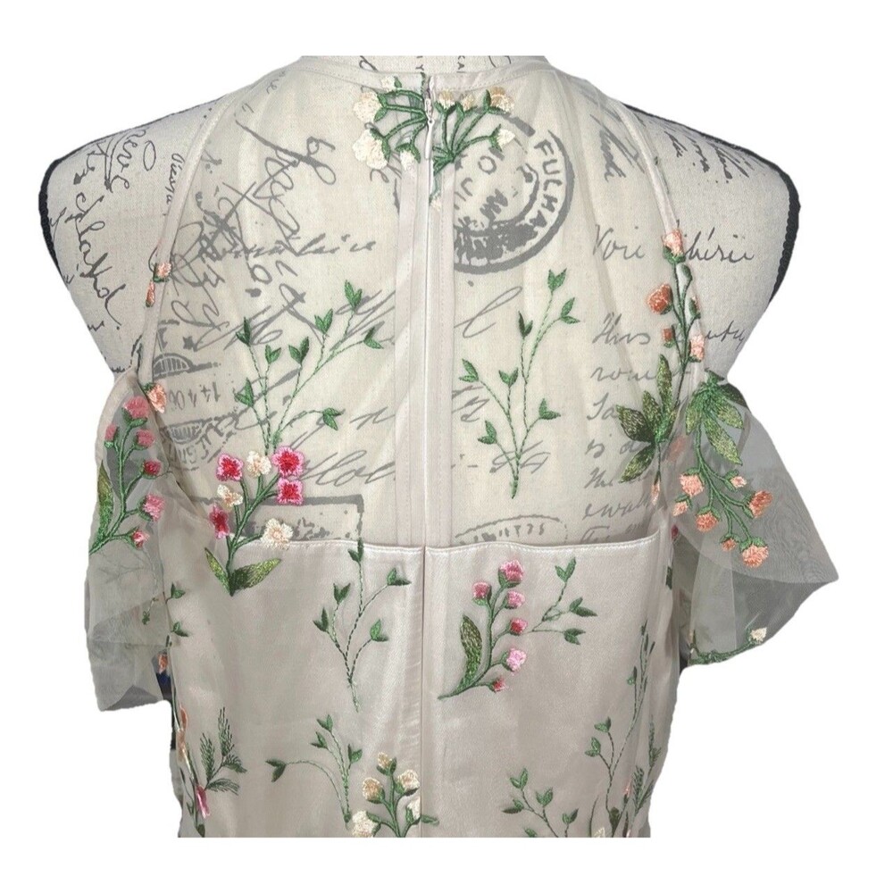 Tahari Dress Spring Summer Flower Embroidery Cold Shoulder - Picture 8 of 16